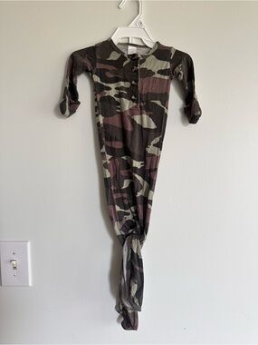 Lou Lou Bamboo Camouflage Knot Gown - Olive & Brown Kids One-Piece Newborn